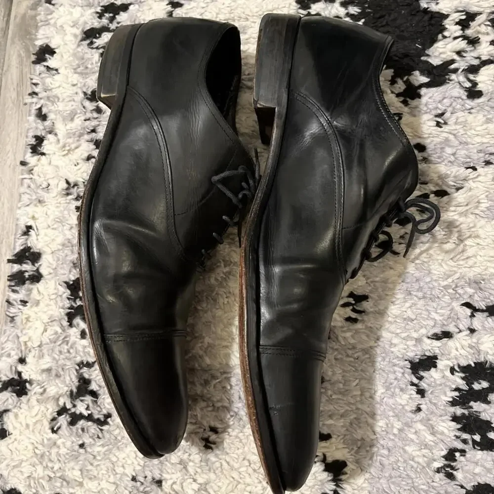 TO BOOT NEW YORK MENS BLACK LEATHER OXFORD SIZE 13 MADE IN ITALY GOOD COND!